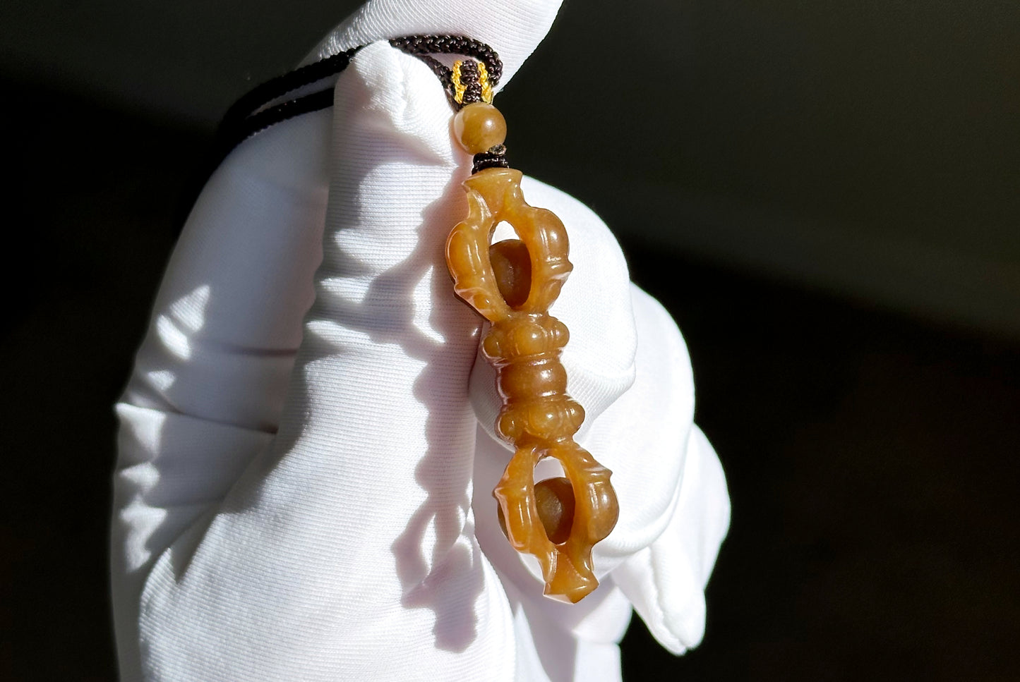 Certified Natural High Quality Sugar Brown Nephrite Jade Hand Carved Vajra Pestle Pendant, 天然且末糖玉手工雕刻降魔杵吊坠
