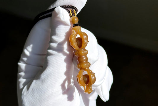 Certified Natural High Quality Sugar Brown Nephrite Jade Hand Carved Vajra Pestle Pendant, 天然且末糖玉手工雕刻降魔杵吊坠