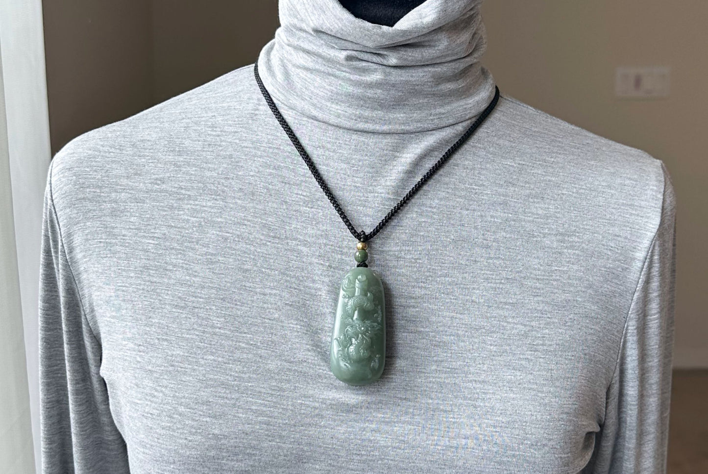 Certified Natural Qiemo Blue Nephrite Jade Carved Dragon Pillar Pendant, 天然且末蓝龙盘柱吊坠