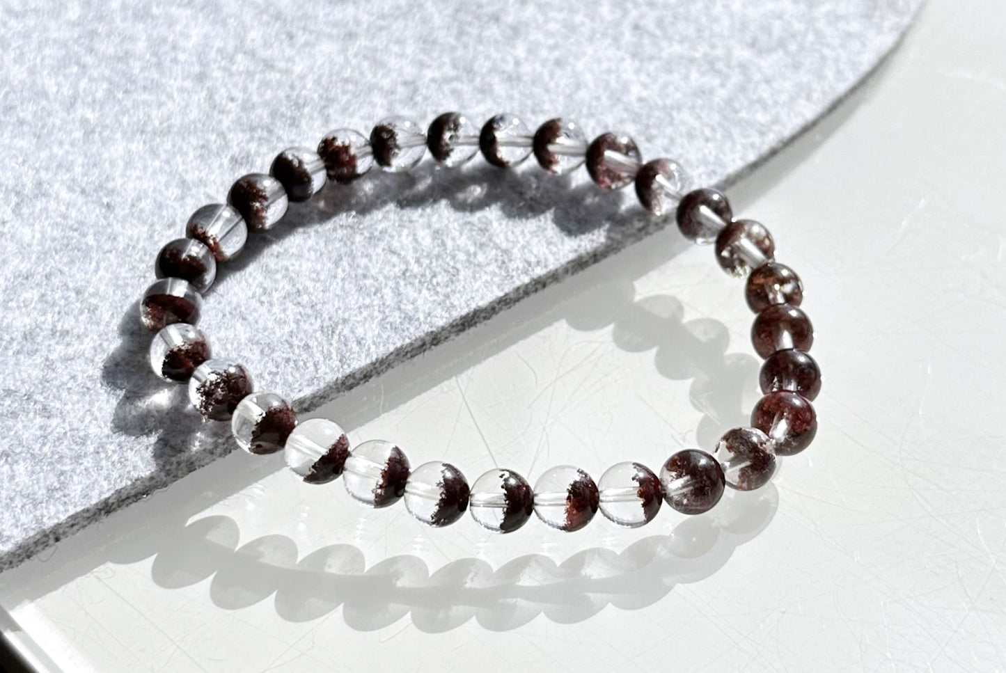 6.5mm,+ Certified High Grade Natural Red Phantom Quartz Bracelet, Treasure Bowl Red Phantom Quartz Bracelet, 天然聚宝盆红幽灵水晶手串