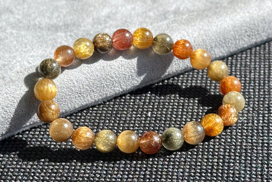 8mm, Certified Natural Collection's Grade Natural Cat Eye Multicolor Rutilated Quartz bracelet, Rutilated Beads bracelet, 收藏级天然满顺猫眼彩发晶手串