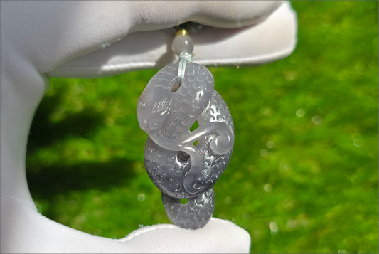 Certified Natural Smoky Purple Nephrite Jade Hand Carved Snake Pendant, Nephrite Jade Snake Pendant, 天然烟紫和田玉手工雕刻蛇吊坠