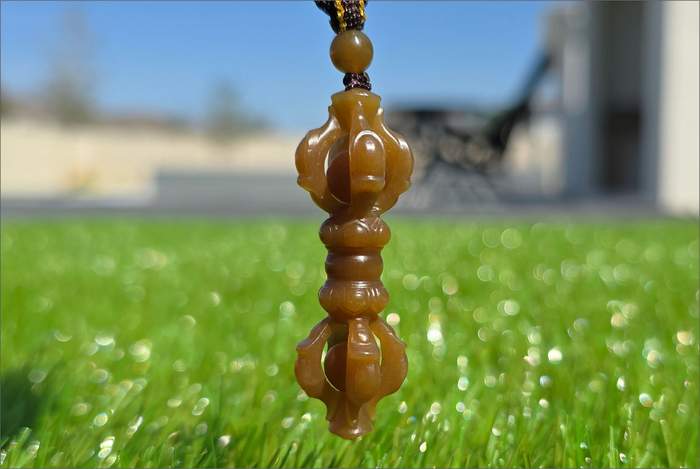 Certified Natural High Quality Sugar Brown Nephrite Jade Hand Carved Vajra Pestle Pendant, 天然且末糖玉手工雕刻降魔杵吊坠