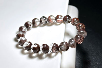 10.5mm,+ Certified High Grade Natural Red Phantom Quartz Bracelet, Treasure Bowl Red Phantom Quartz Bracelet, 天然聚宝盆红幽灵水晶手串