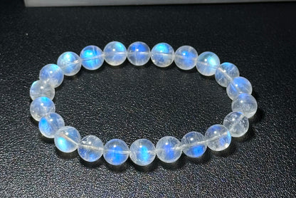 8.6mm, Certified Natural Rainbow Moonstone Bracelet, India Blue Moonstones Bracelet, Rainbow Moonstone Bracelet, 天然正经印度无酸洗蓝月光石手串