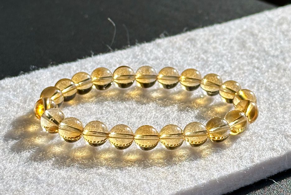 8.7mm+, Certified Natural Collector's Gem Grade Deep Yellow Citrine Beads Bracelet, Untreated High Clarity Natural Citrine, 天然宝石级玻璃体暴力黄黄水晶手串