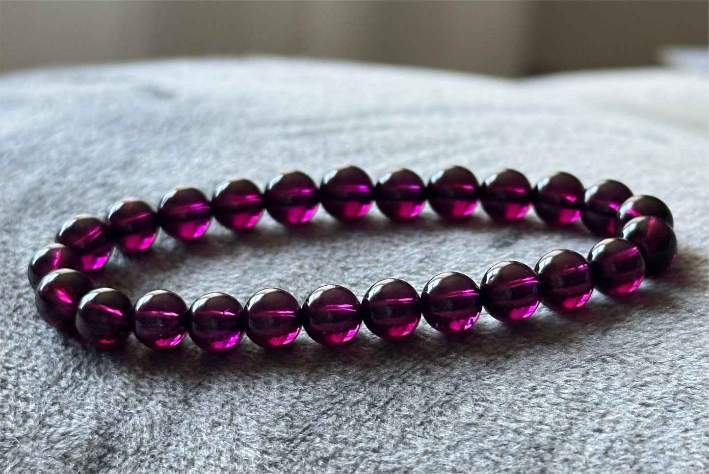 7mm+, Certified Top Grade Natural Brazil Purple Garnet Bracelet, Purple Garnet bracelet, 天然收藏集玻璃体巴西紫牙乌石榴手串