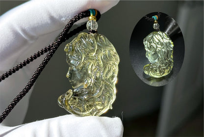 12.648 grams, Natural Top Grade High Clarity Authentic Libyan Desert Glass Tektite Carved Medusa Pendant, 天然透体利比亚陨石雕刻美杜莎吊坠