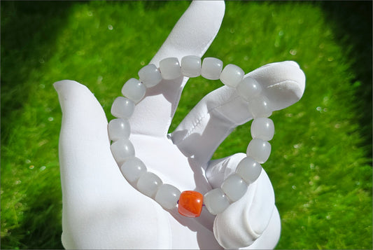 10mm, Certified Natural High Quality Smoky Purple Nephrite Jade and Nanhong Agate Beads Bracelet, 天然烟紫和田玉配南红手串