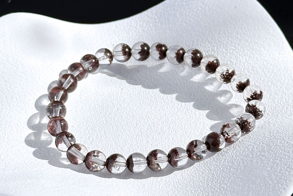 6.5mm,+ Certified High Grade Natural Red Phantom Quartz Bracelet, Treasure Bowl Red Phantom Quartz Bracelet, 天然聚宝盆红幽灵水晶手串