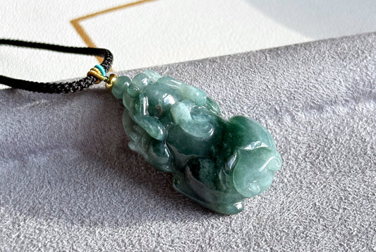 Certified Genuine Grade A Natural Jadeite Jade Hand Carved Pixiu Pendant, Type A Jadeite Pendant, 天然A货翡翠蓝水雕刻貔貅吊坠
