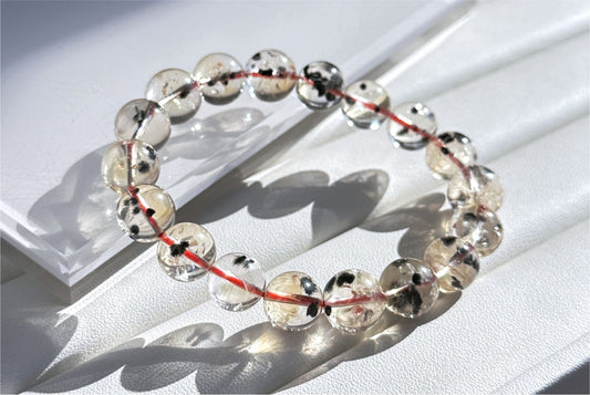 11mm, Certified Rare Find Natural Top Grade Citrine with Hollandite Beads Bracelet, Citrine Hollandite Quartz, 巴西天然黄水晶海胆手串