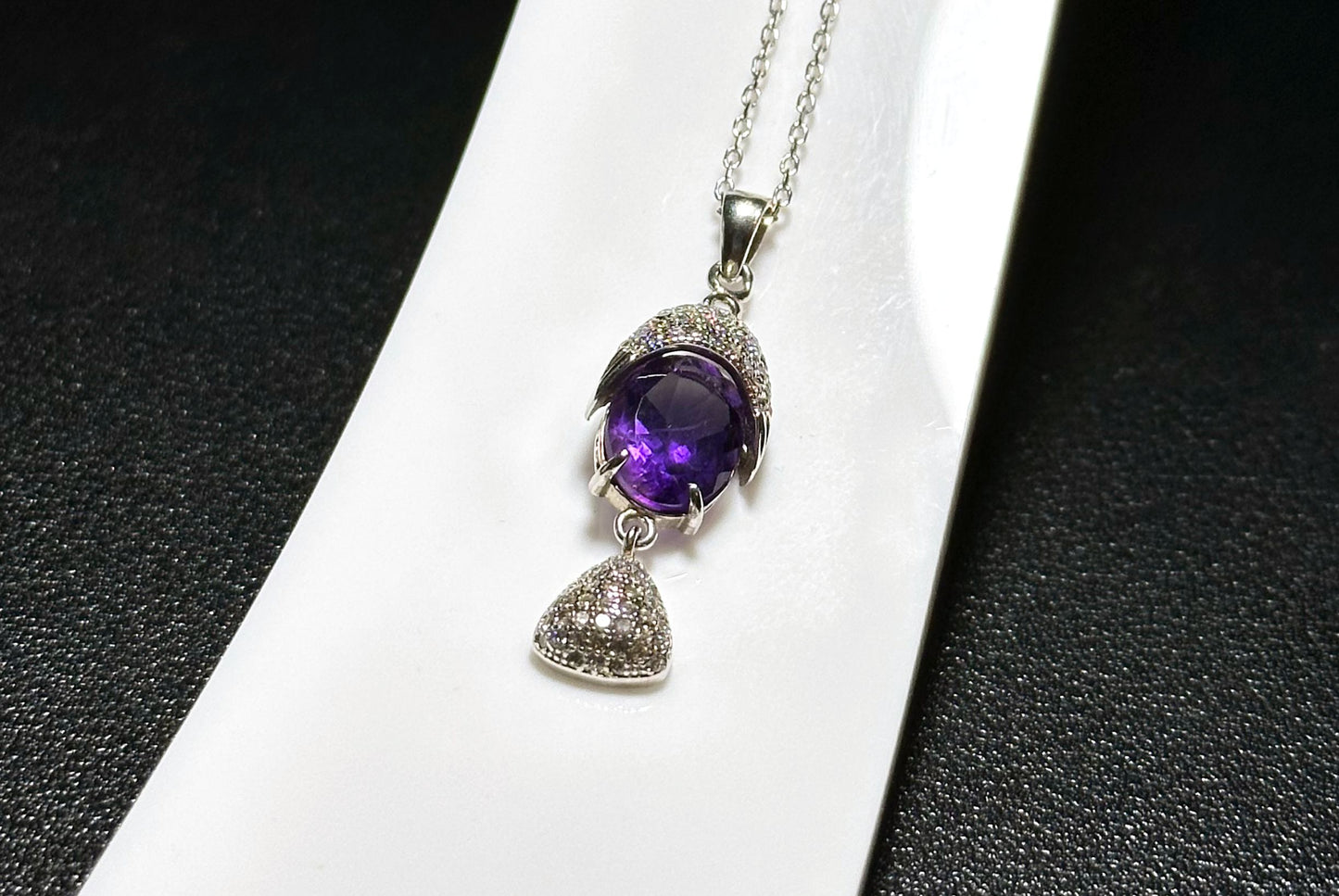 Natural Amethyst Pendant, Unheated Brazil Amethyst S925 Sterling Silver Pendant Necklace, 巴西天然紫晶纯银吊坠