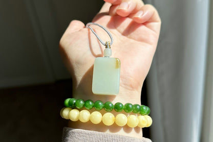 Certified Natural Warm White and sugar Nephrite Jade Wushi pai Peace Amulet Pendant, 天然俄白带一口糖和田玉无事牌吊坠