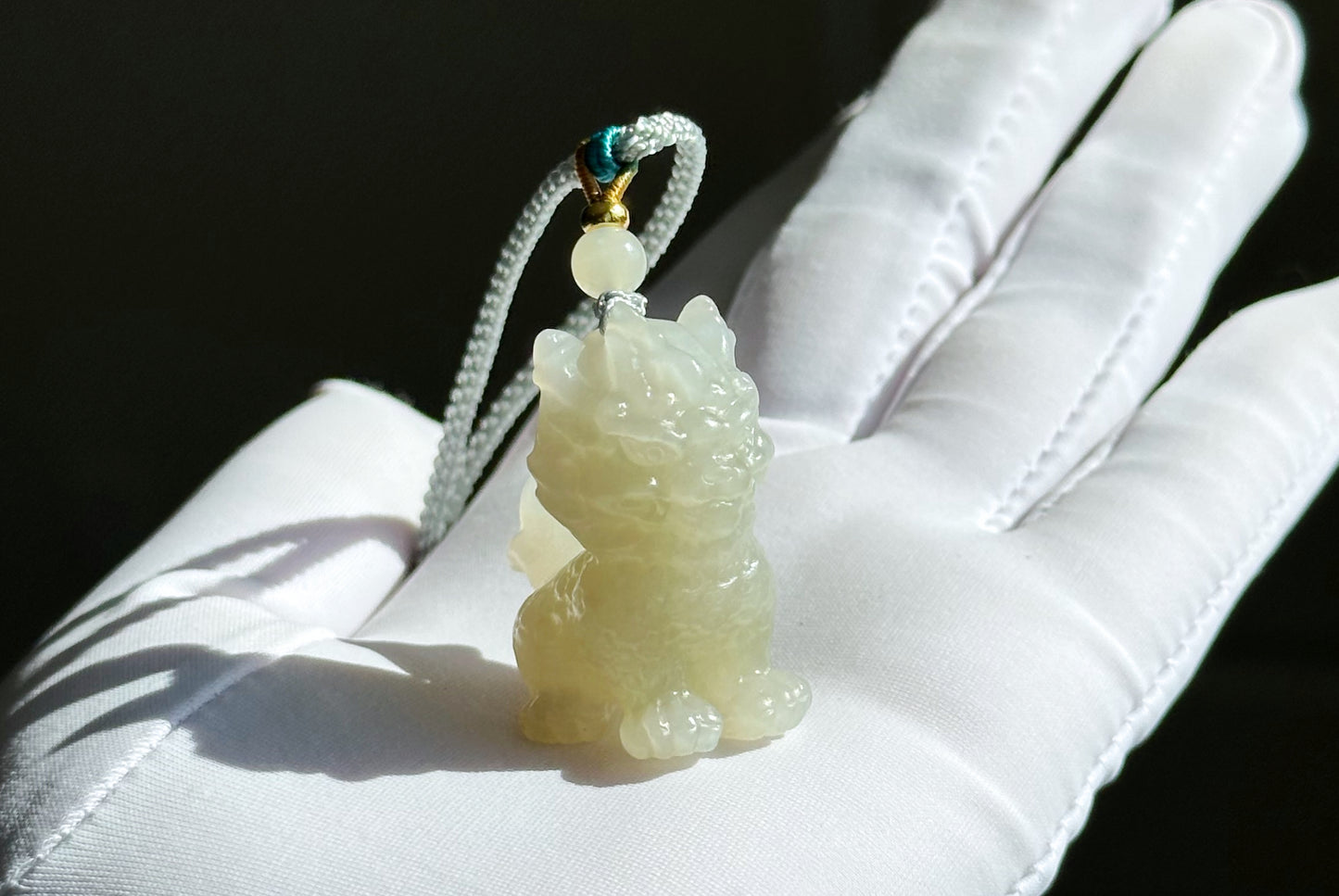 Certified Natural QingShui Nephrite Jade Carved Kirin Pendant, 天然晴水和田玉麒麟吊坠