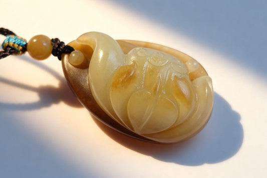 Certified Natural Sugar-White Jade Lotus Pendant | Hand-Carved Jade Jewelry | 天然糖白玉手工雕刻莲花吊坠