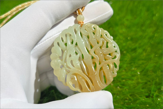 Certified Natural Qiemo Sugar-White Nephrite Jade Carved Bamboo Pendant, 天然且末糖白雕刻竹节圆牌吊坠
