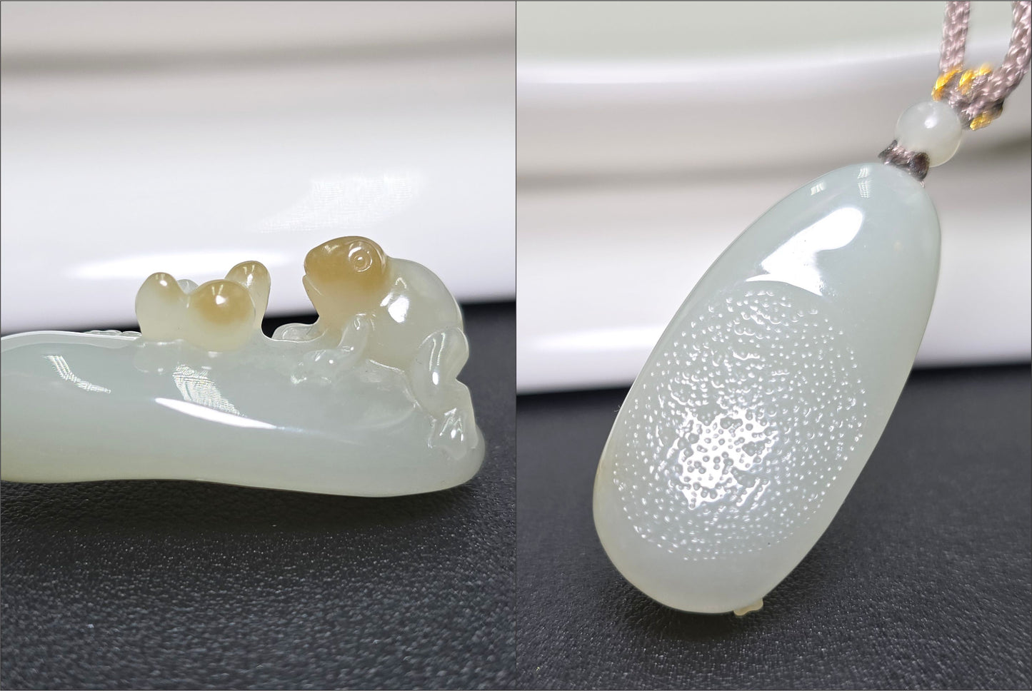 Certified Natural Warm White Nephrite Jade Hand-Carved Frog Pendant, 天然且末暖白带糖手工雕刻呱呱来财吊坠