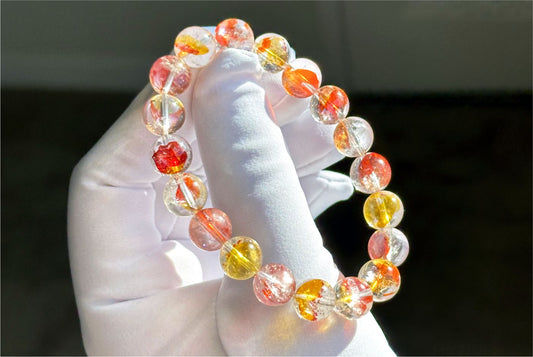 10mm+, Certified Natural Rare High Quality Koi Hematoid Quartz Crystal Beads Bracelet, Natural Hematoid Crystal Bracelet, 天然收藏级锦鲤胶花水晶手串