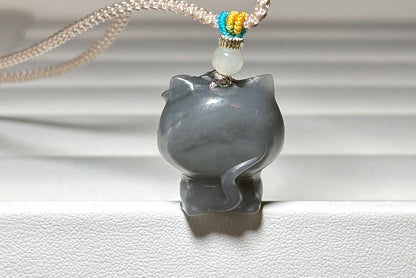 Certified Natural Smoky Purple Nephrite Jade Carved Kitten Pendant, Nephrite Jade Cat Pendant, 天然烟紫和田玉雕刻小猫吊坠