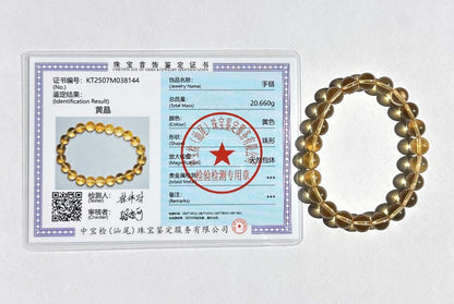 8.6mm+, Certified Natural Collector's Gem Grade Deep Yellow Citrine Beads Bracelet, Untreated High Clarity Natural Citrine, 天然宝石级玻璃体暴力黄黄水晶手串