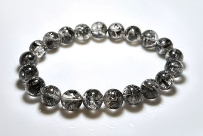 9mm+, Certified Natural High Grade Herkimer Diamond Round Beads Bracelet, Herkimer Diamond Bracelet, 天然最高级黑武士闪灵钻圆珠手串
