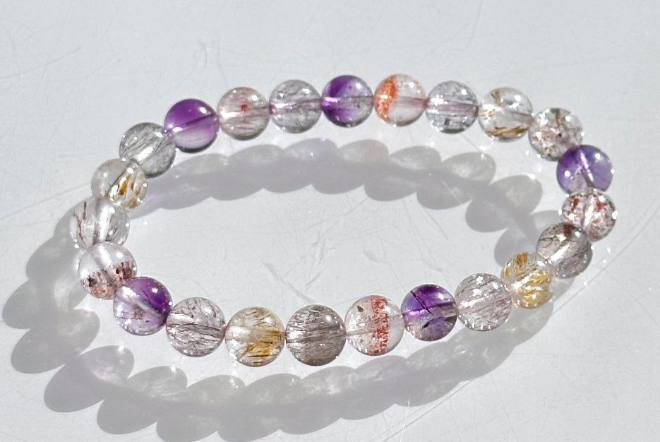 8mm+, Certified Natural Super Seven Bracelet, Super 7 Quartz Bracelet, 天然超七水晶手串