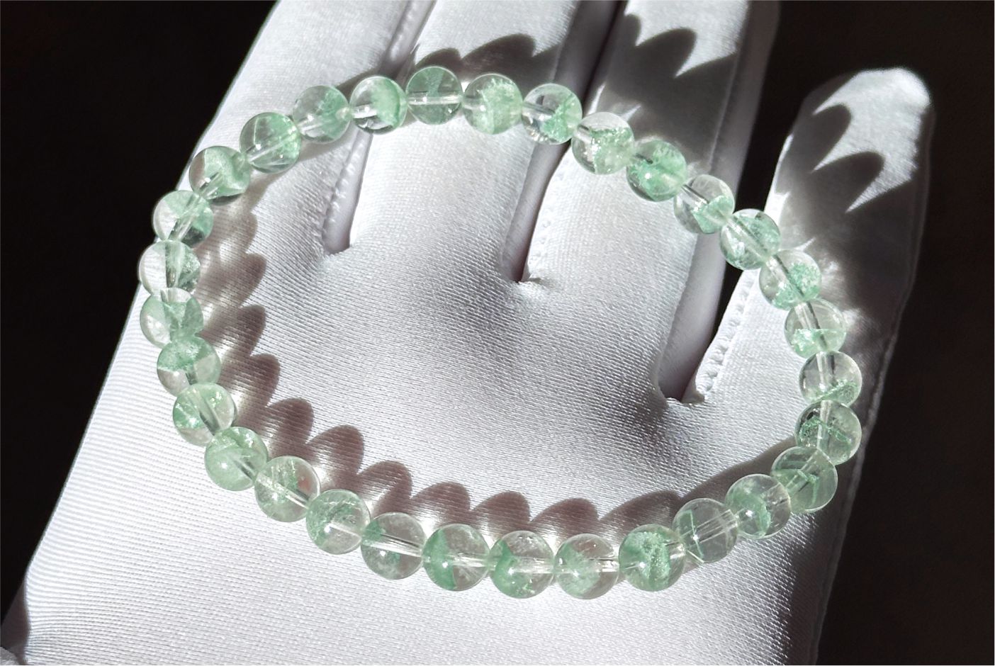6mm+, Certified Natural Rare Emerald Green Phantom Bead Bracelet, Green Phantom Quartz Bracelet, 稀有天然翠幽灵手串