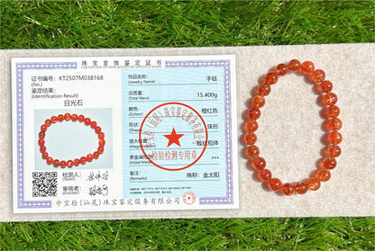 7.5mm+, Certified Collector's Choice Top Grade Natural Rich Orange Golden Sunstone bracelet, Top Grade Sunstone bracelet, 天然收藏级浓橙满矿金太阳石手串
