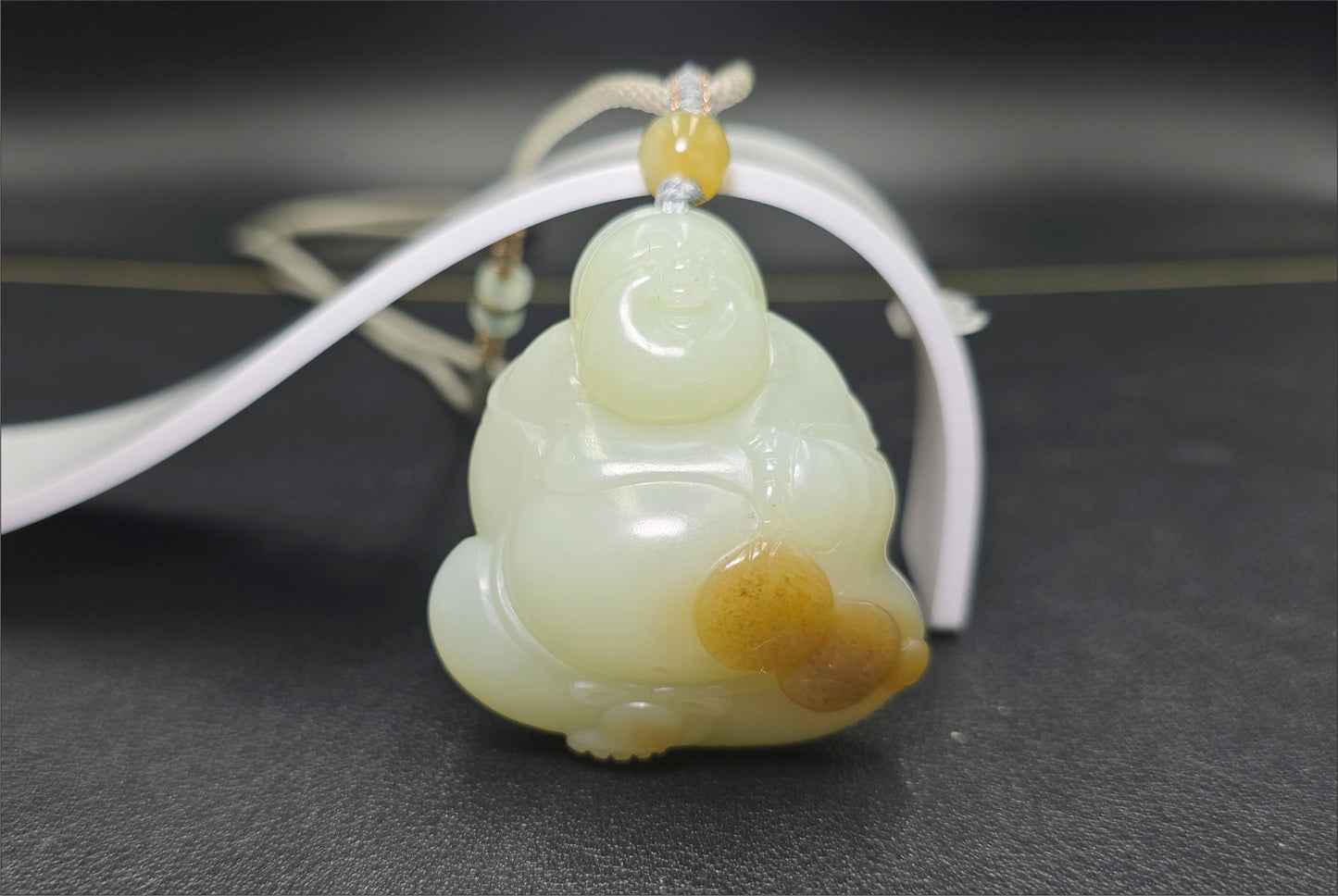 Certified Natural High-Quality Ruoqiang Yellow and Sugar Nephrite Jade Hand-Carved Maitreya Buddha Pendant, 天然若羌黄口带糖和田玉手工雕刻弥勒佛