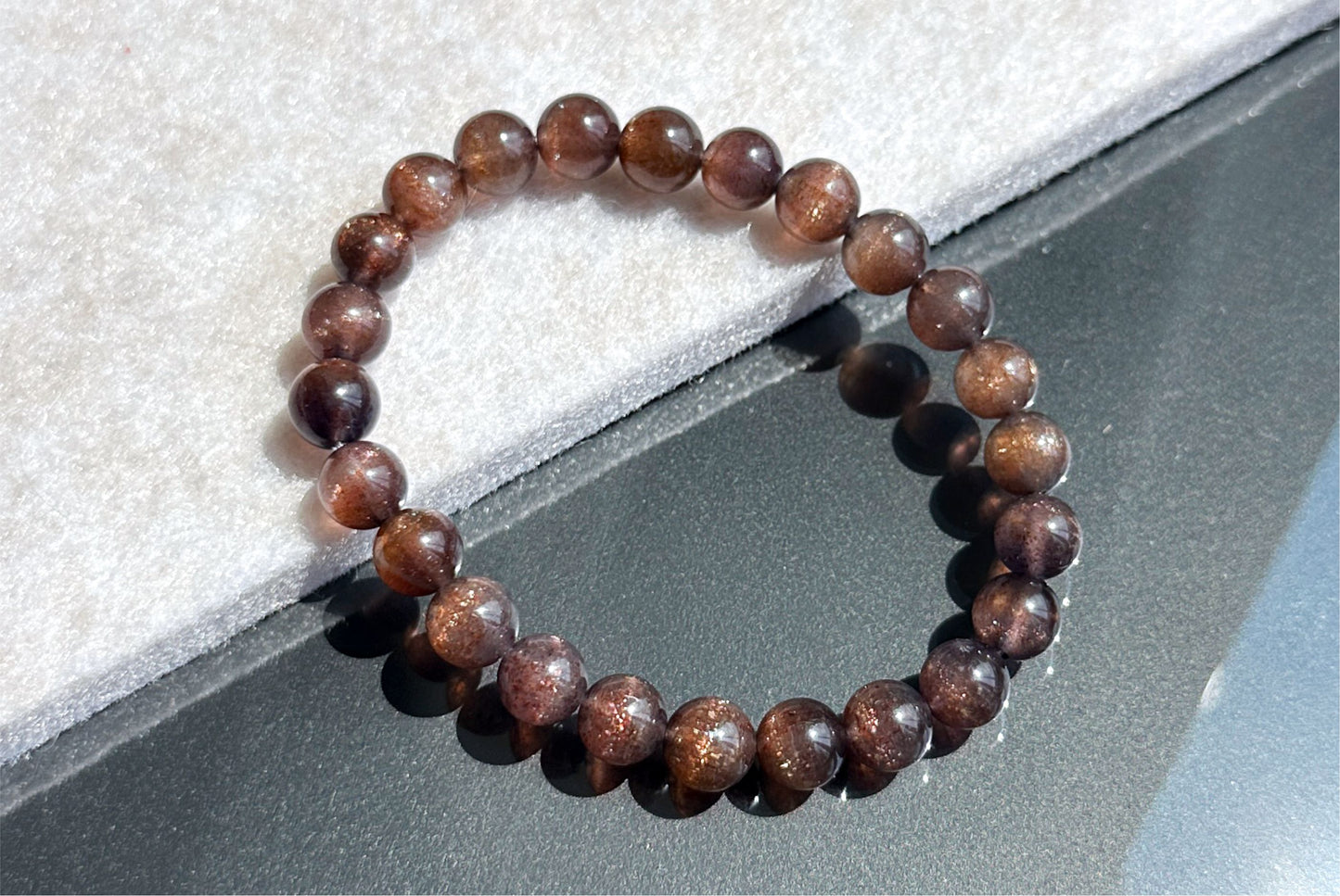 8mm+, Certified Natual Sunstone In Iolite Bracelet, "BLOODSHOT" IOLITE, Natural Cordierite Bracelet,  天然收藏级滴血堇青石金草莓堇青石手串