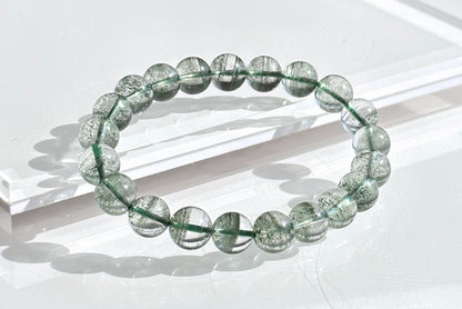 9mm+, Certified High Grade Natural Undyed Green Phantom Quartz Bracelet, High Clarity Green Phantom Bracelet, 鬼佬财神天然绿幽灵手串