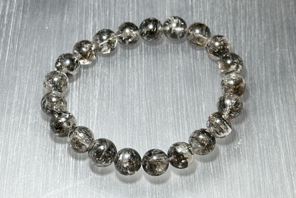 9mm+, Certified Natural High Grade Herkimer Diamond Round Beads Bracelet, Herkimer Diamond Bracelet, 天然最高级黑武士闪灵钻圆珠手串