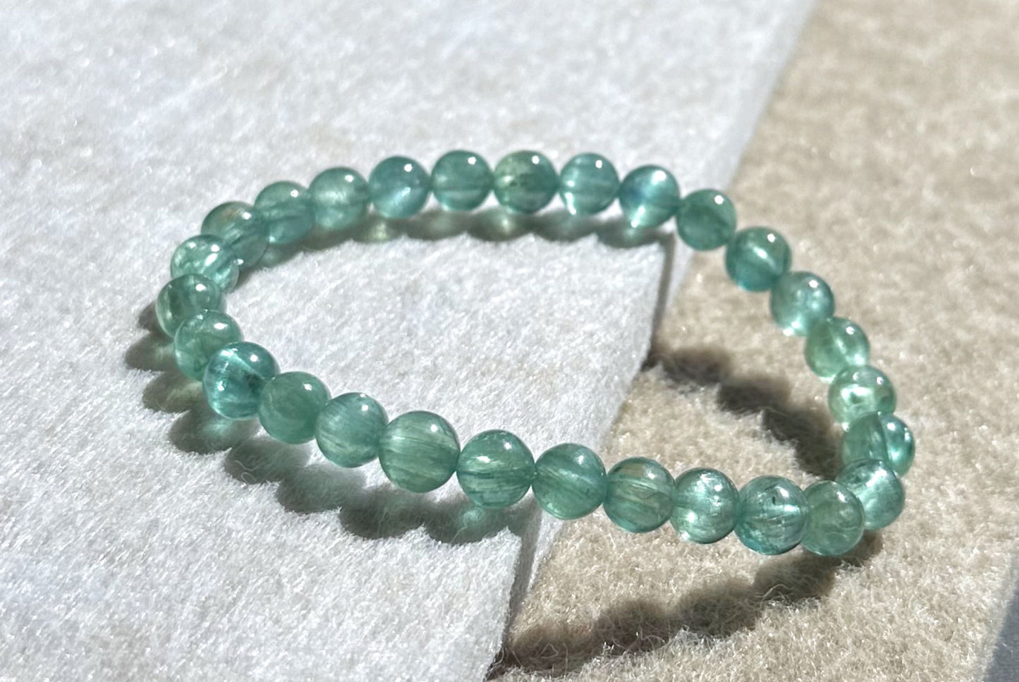 6.5mm, Certified Undyed Icy Transparent Greenish Blue Kyanite Bracelet, Kyanite Bracelet, 稀有透体无烤无染绿蓝晶石