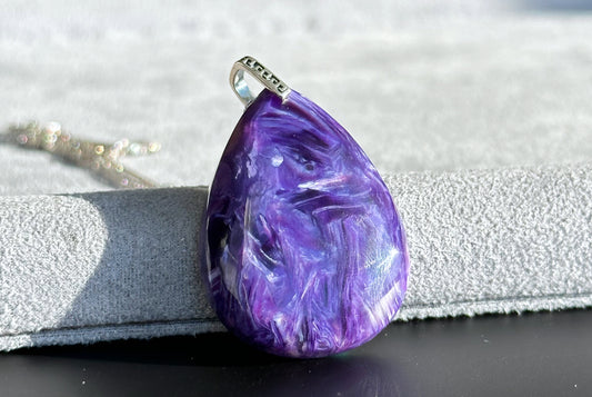 37x28, Certified Top Grade Natural Charoite Pendant, Purple Charoite with best looking swirls patterns, Charoite necklace, 天然顶级紫龙晶吊坠