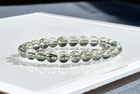 8mm+, Certified High Clarity Natural Green Tourmaline Rutilated Quartz Bracelet, Green Super Seven Bracelet, 天然绿碧玺发晶手串