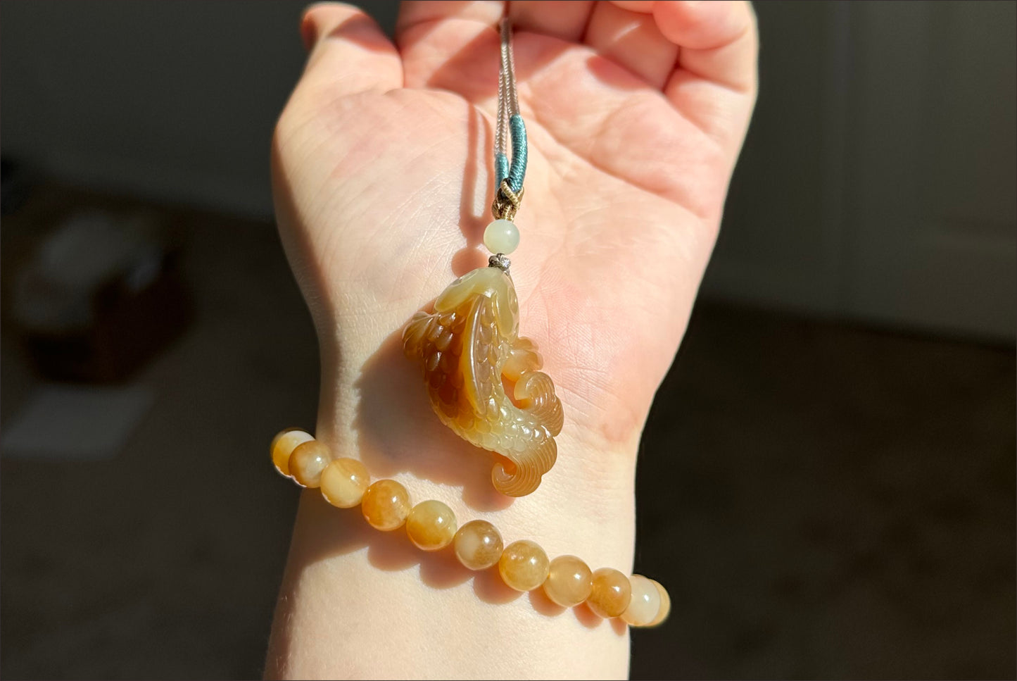 Certified Natural High Quality Sugar Brown and White Nephrite Jade Hand-Carved Koi Fish Pendant, 天然且末糖白和田玉苏工手工雕刻锦鲤吊坠