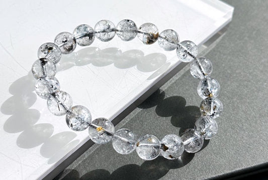 9.5mm, Natural Herkimer Diamond Round Beads Bracelet, Herkimer Diamond Bracelet, 天然闪灵钻圆珠手串