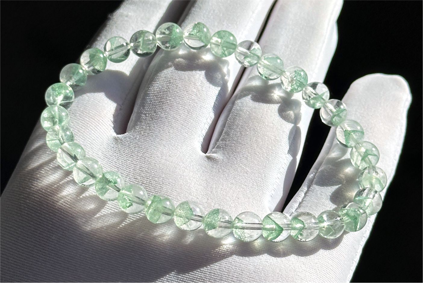 6mm+, Certified Natural Rare Emerald Green Phantom Bead Bracelet, Green Phantom Quartz Bracelet, 稀有天然翠幽灵手串