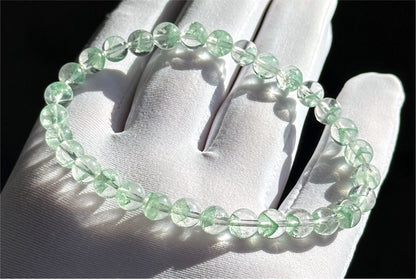 6mm+, Certified Natural Rare Emerald Green Phantom Bead Bracelet, Green Phantom Quartz Bracelet, 稀有天然翠幽灵手串