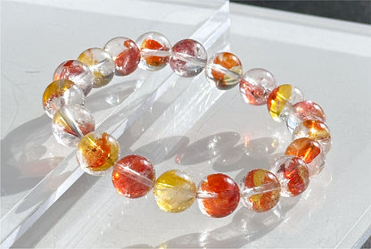 10mm+, Certified Natural Rare High Quality Koi Hematoid Quartz Crystal Beads Bracelet, Natural Hematoid Crystal Bracelet, 天然收藏级锦鲤胶花水晶手串