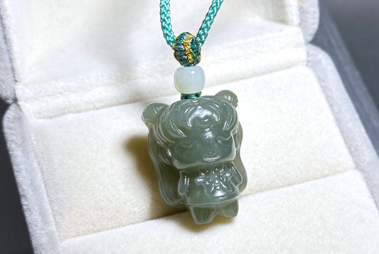 Certified Natural Lake Green Nephrite Jade Carved  Usagi Tsukino Pendant, 天然湖水绿和田玉雕刻美少女月野兔吊坠