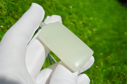 Certified Natural White Nephrite Jade Wushi pai Peace Amulet Pendant, 天然正装35俄巴沙和田白玉无事牌吊坠