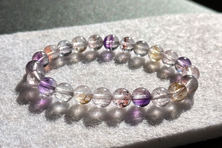 8mm+, Certified Natural Super Seven Bracelet, Super 7 Quartz Bracelet, 天然超七水晶手串