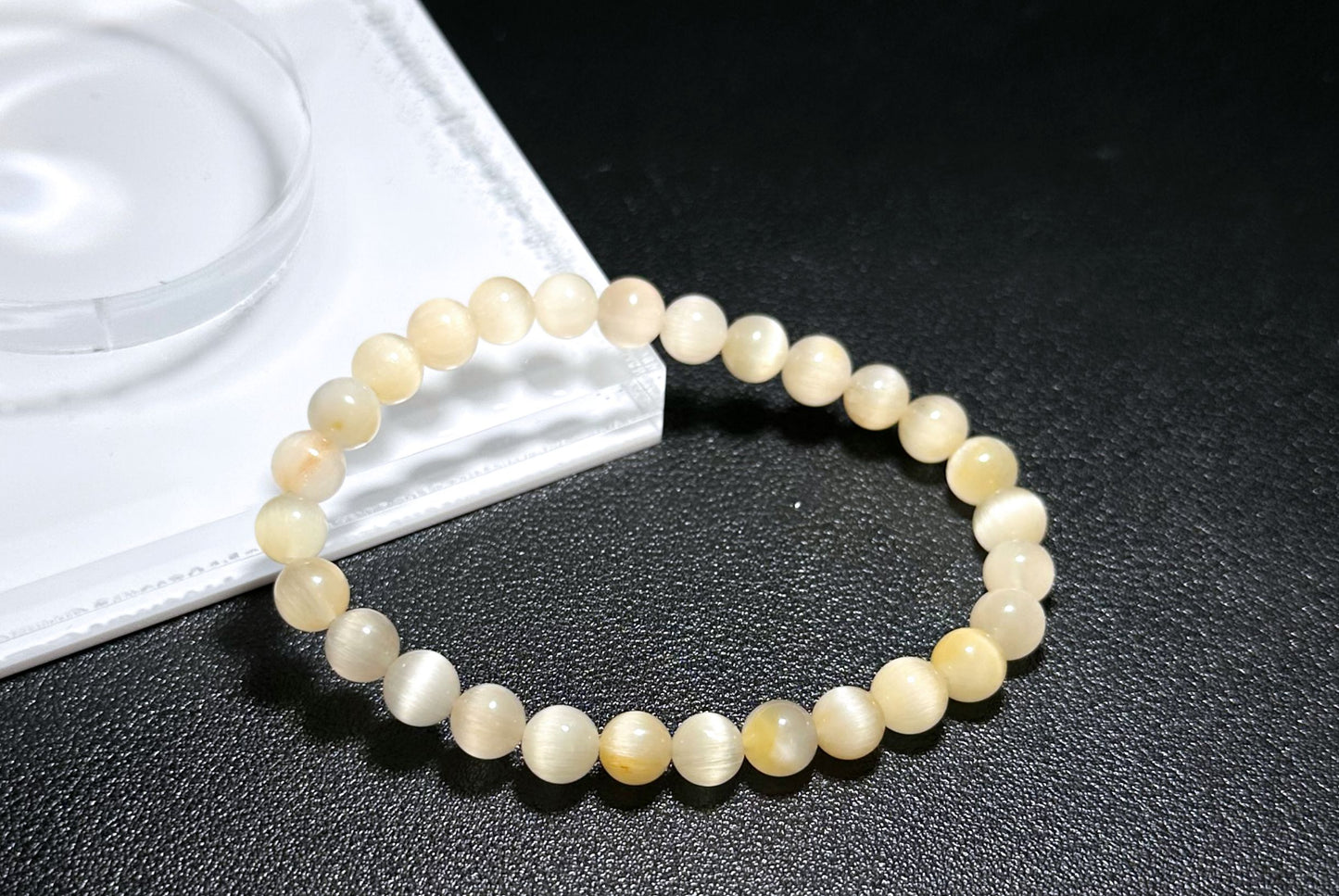 6.5mm+, Certified Top Grade Natural Cream White Rabbit Hair Quartz Bracelet, Cat Eye Rabbit Hair Rutile Quartz Bracelet, 天然收藏级猫眼灰白兔毛手串