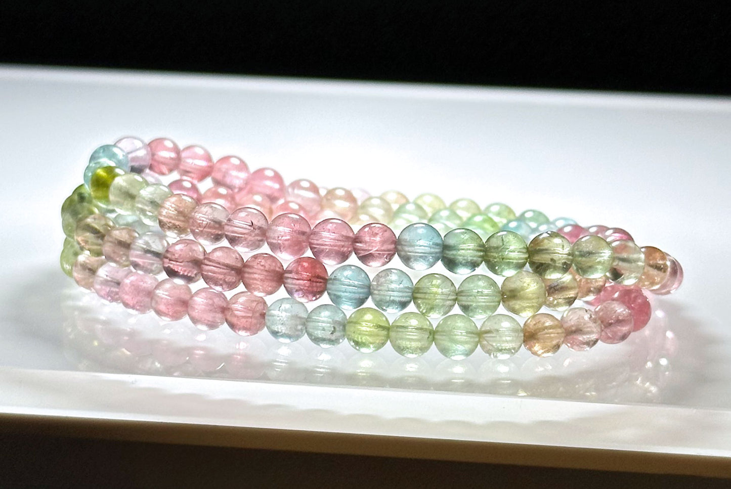 5mm+, Certified Natural Macaron High Clarity Three Wraps Tourmaline Bracelet, High Grade Rainbow Tourmaline Bracelet, 天然仙女马卡龙色玻璃体碧玺手串