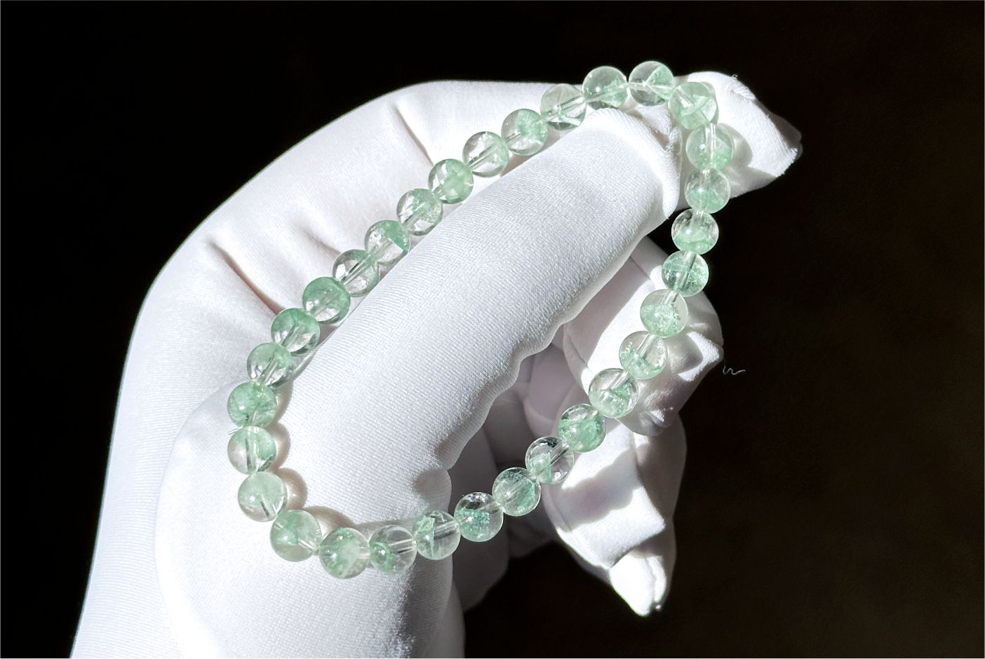 6mm+, Certified Natural Rare Emerald Green Phantom Bead Bracelet, Green Phantom Quartz Bracelet, 稀有天然翠幽灵手串