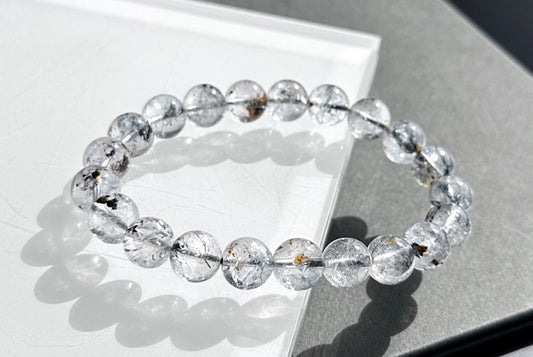 9.5mm, Natural Herkimer Diamond Round Beads Bracelet, Herkimer Diamond Bracelet, 天然闪灵钻圆珠手串