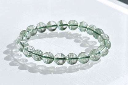 9mm+, Certified High Grade Natural Undyed Green Phantom Quartz Bracelet, High Clarity Green Phantom Bracelet, 鬼佬财神天然绿幽灵手串