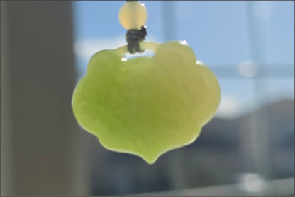 Certified Natural Emerald-Green and Qing Shui Nephrite Jade Peace Lock Pendant | 天然晴水带翠软玉雕刻平安锁吊坠